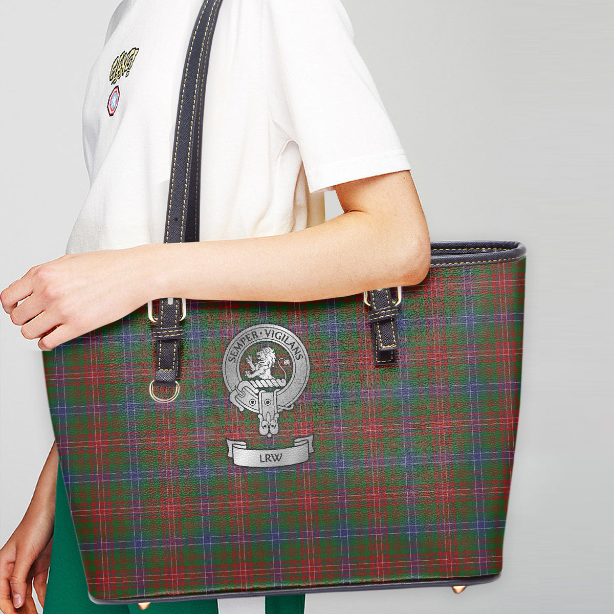 Clan Wilson Crest (LRW) & Tartan Large Leather Tote Bag