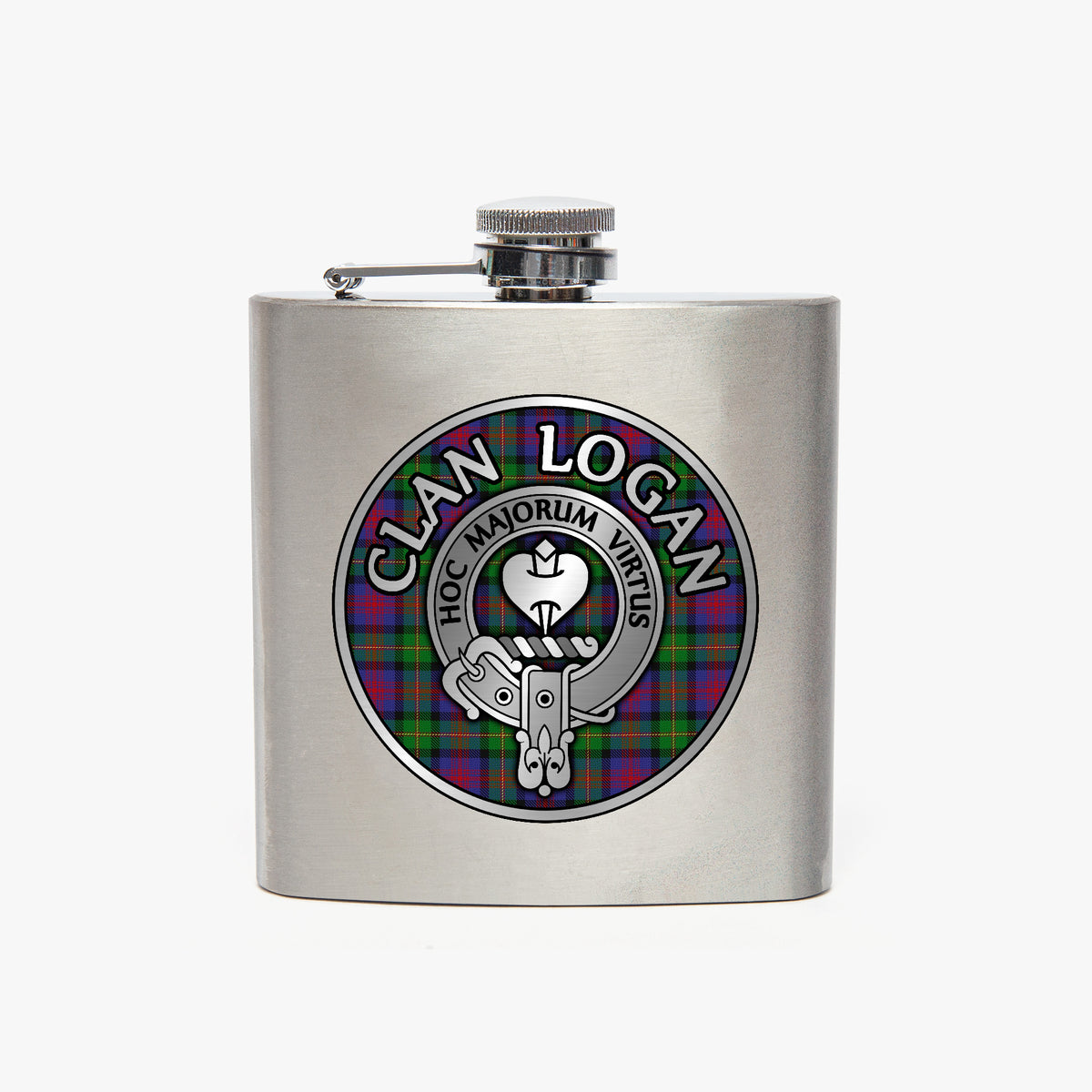Clan Logan Crest & Tartan 7oz Stainless Steel Hip Flask