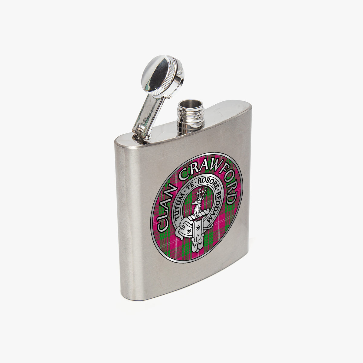 Clan Crawford Crest & Tartan 7oz Stainless Steel Hip Flask