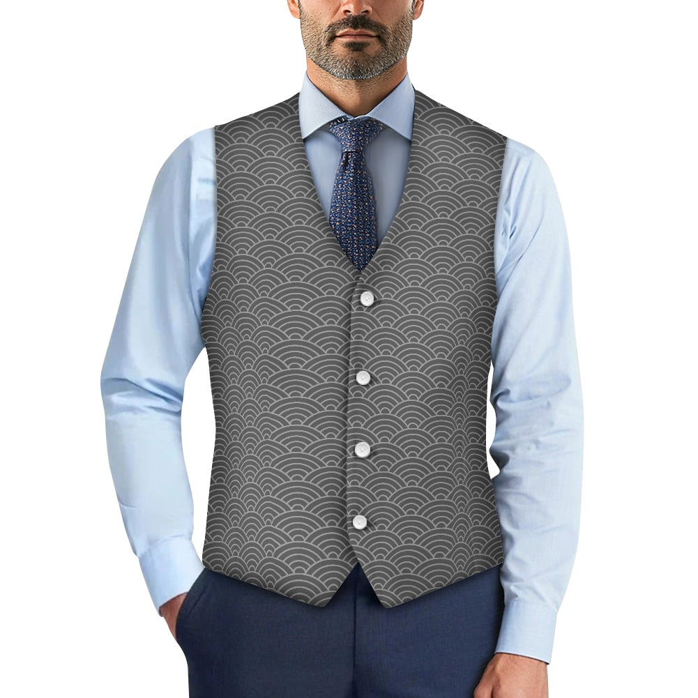 Wagara - Seigaiha Grey Suit vest jacket