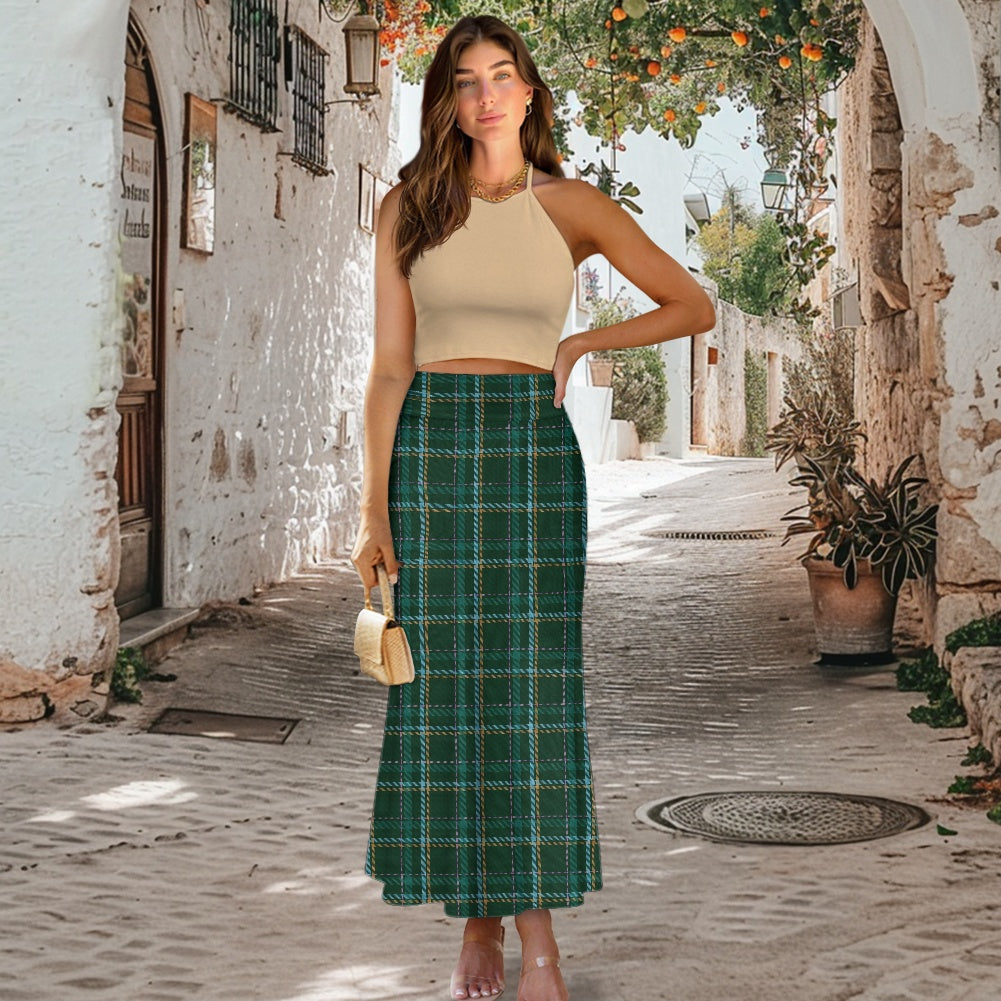 HW Tartan High Waist Long Skirt for Women