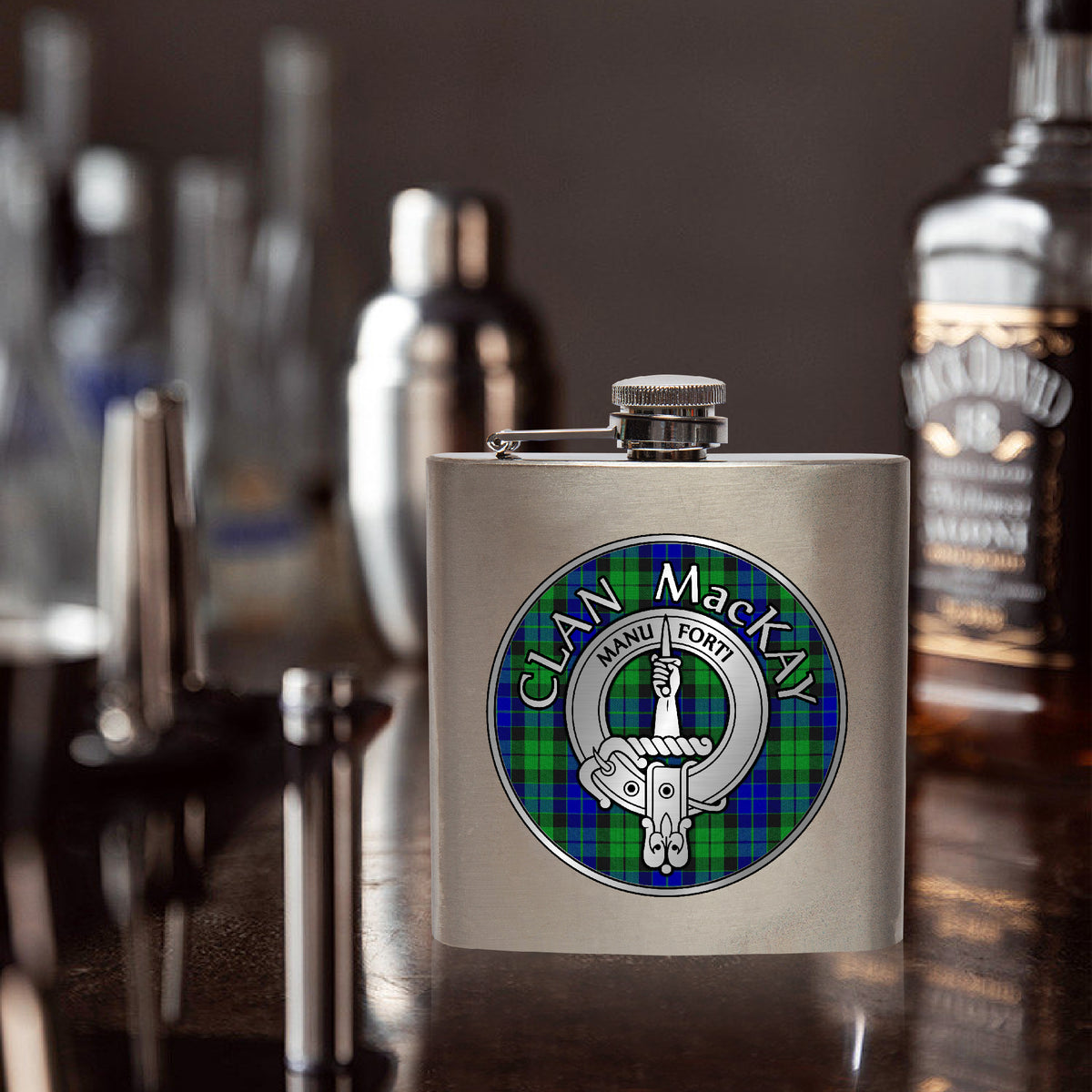 Clan MacKay Crest & Tartan 7oz Stainless Steel Hip Flask