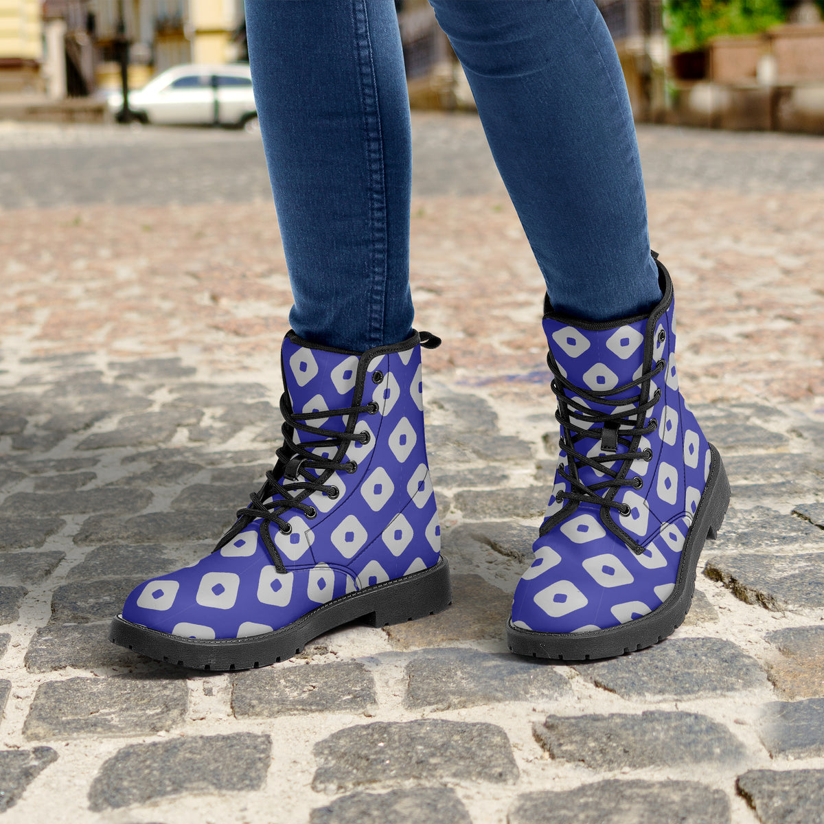 Japanese Wagara - Kanoko Blue - PU Leather Boots