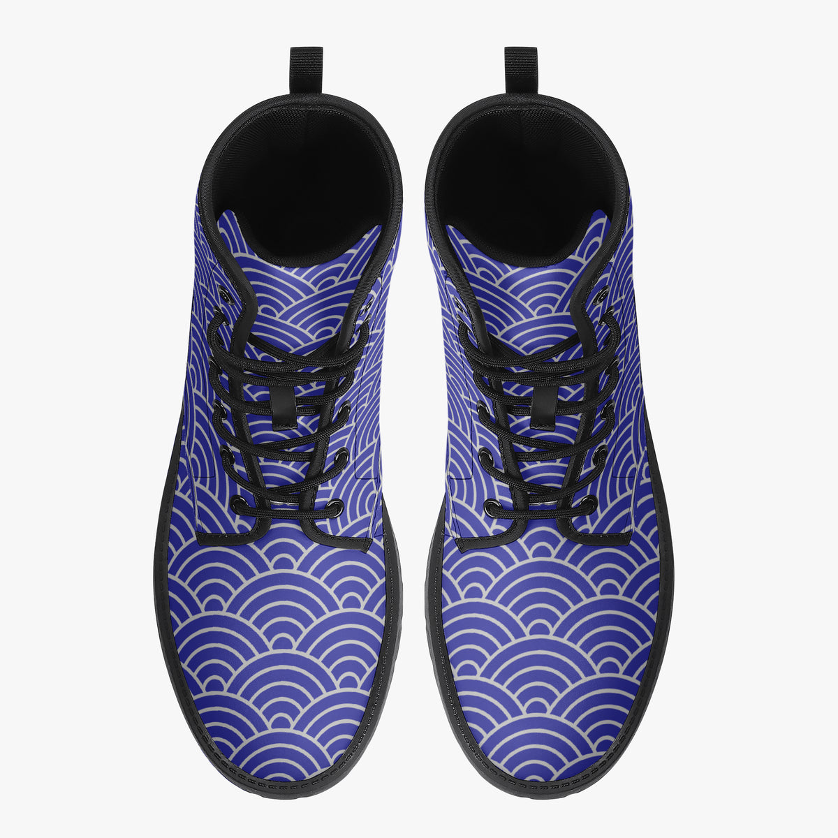 Japanese Wagara - Seigaiha Blue - PU Leather Boots