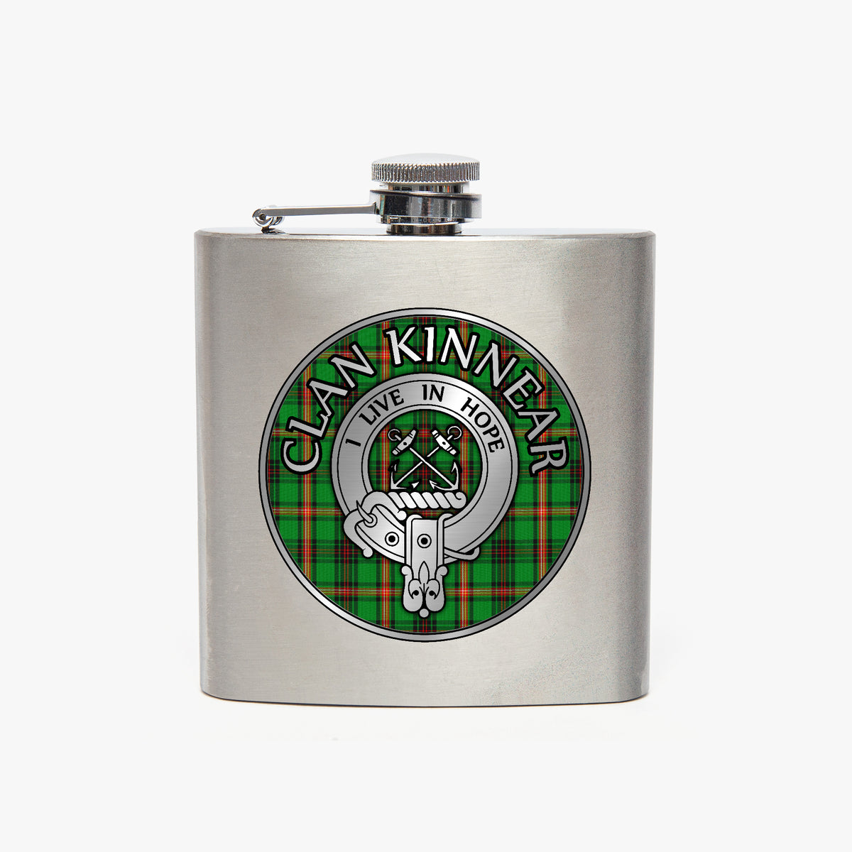Clan Kinnear Crest & Tartan 7oz Stainless Steel Hip Flask