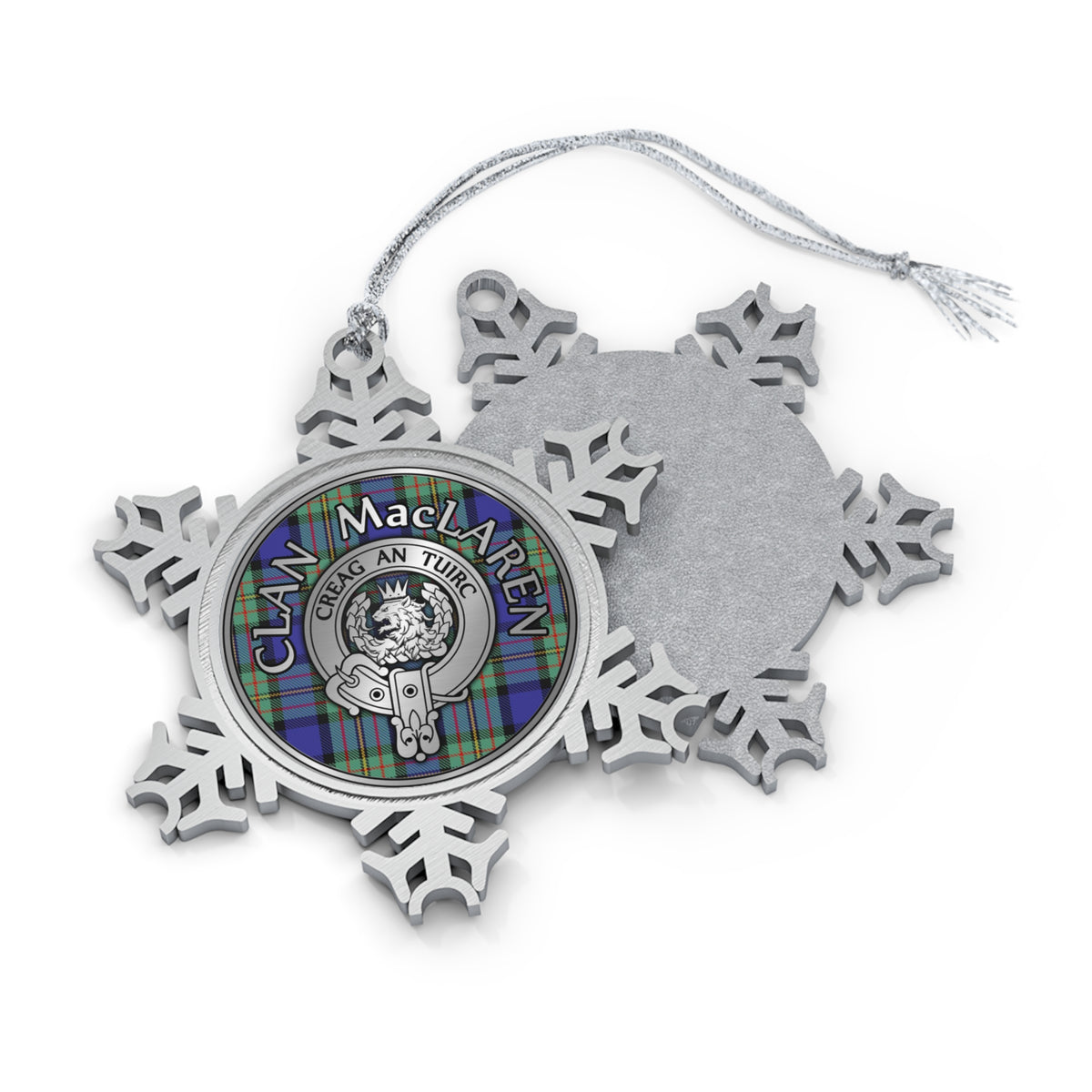 Clan MacLaren Crest & Tartan Pewter Snowflake Ornament