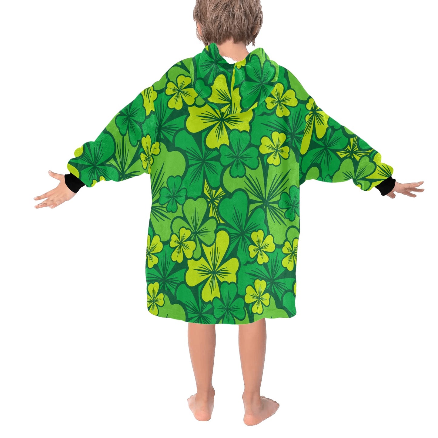 Irish Shamrock Blanket Hoodie for Kids