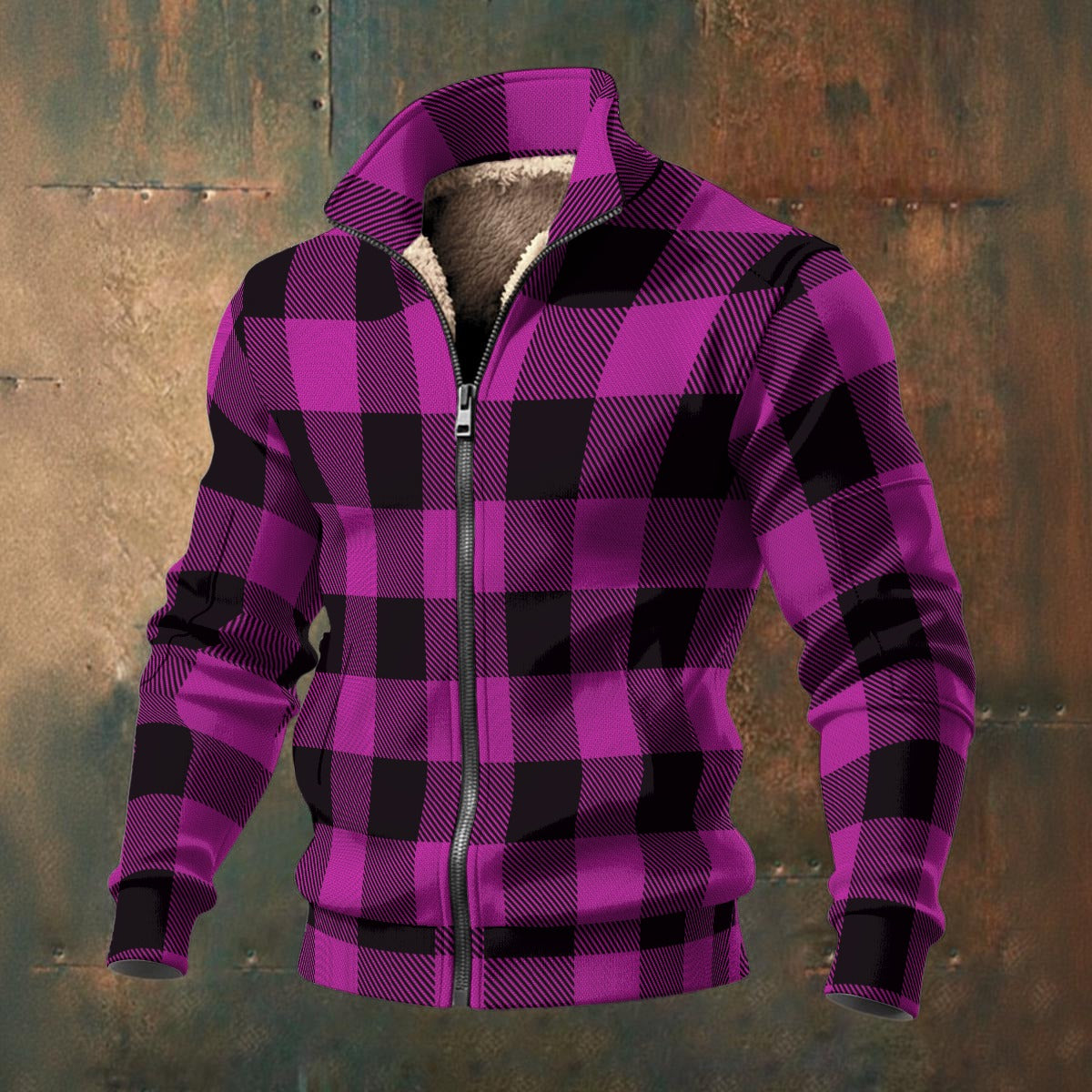 Buffalo Check - Pink - Men's Thick Knit Fleece Jacket