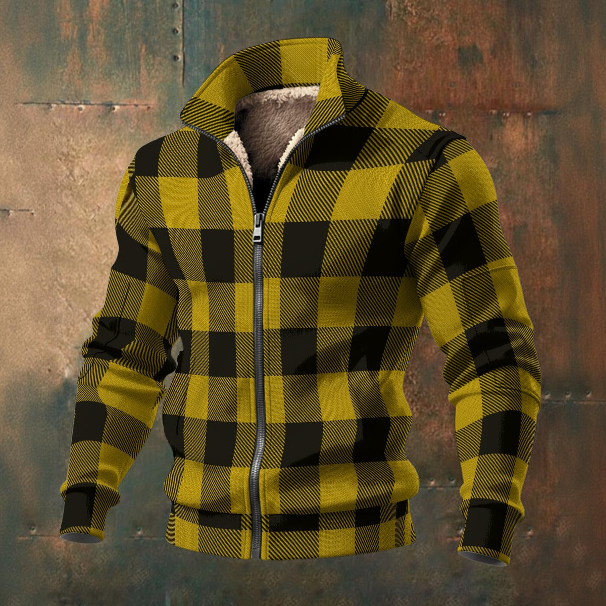 Buffalo Check - Gold - Men's Thick Knit Fleece Jacket