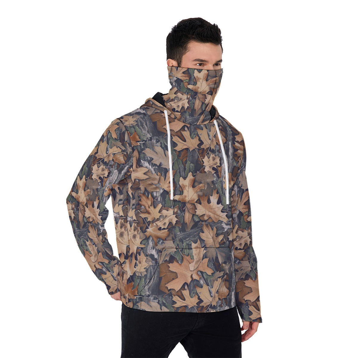 Dry Leaves Hunting Camouflage | Hunting Camo | Men's Heavy Fleece Hoodie With Mask