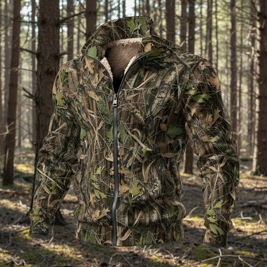 Bark & Leaf Scatter Camouflage | Hunting Camo | Men's Thick Knit Fleece Jacket