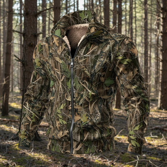 Bark & Leaf Scatter Camouflage | Hunting Camo | Men's Thick Knit Fleece Jacket