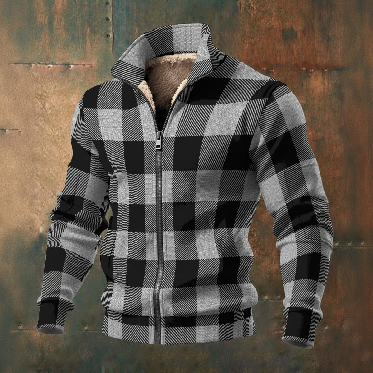 Buffalo Check - White - Men's Thick Knit Fleece Jacket