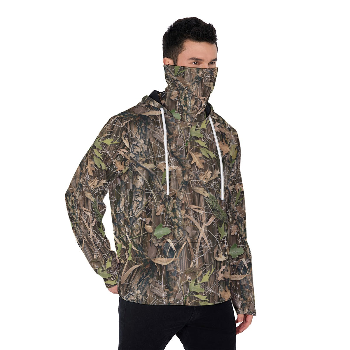 Bark & Leaf Scatter Hunting Camouflage | Hunting Camo | Men's Heavy Fleece Hoodie With Mask