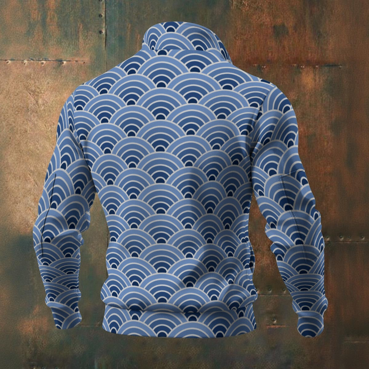 Japanese - Wagara - Seigaiha - Men's Thick Knit Fleece Jacket