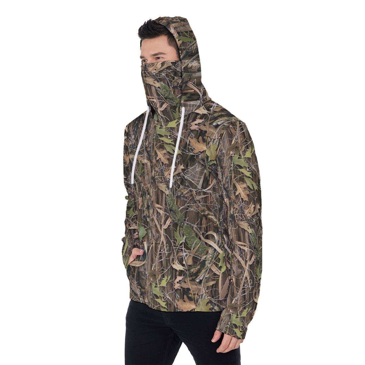Bark & Leaf Scatter Hunting Camouflage | Hunting Camo | Men's Heavy Fleece Hoodie With Mask