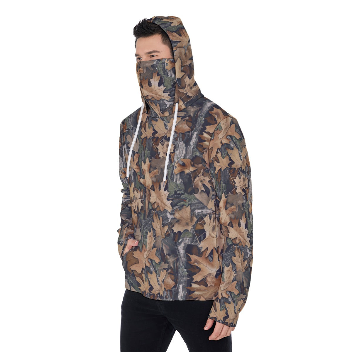 Dry Leaves Hunting Camouflage | Hunting Camo | Men's Heavy Fleece Hoodie With Mask