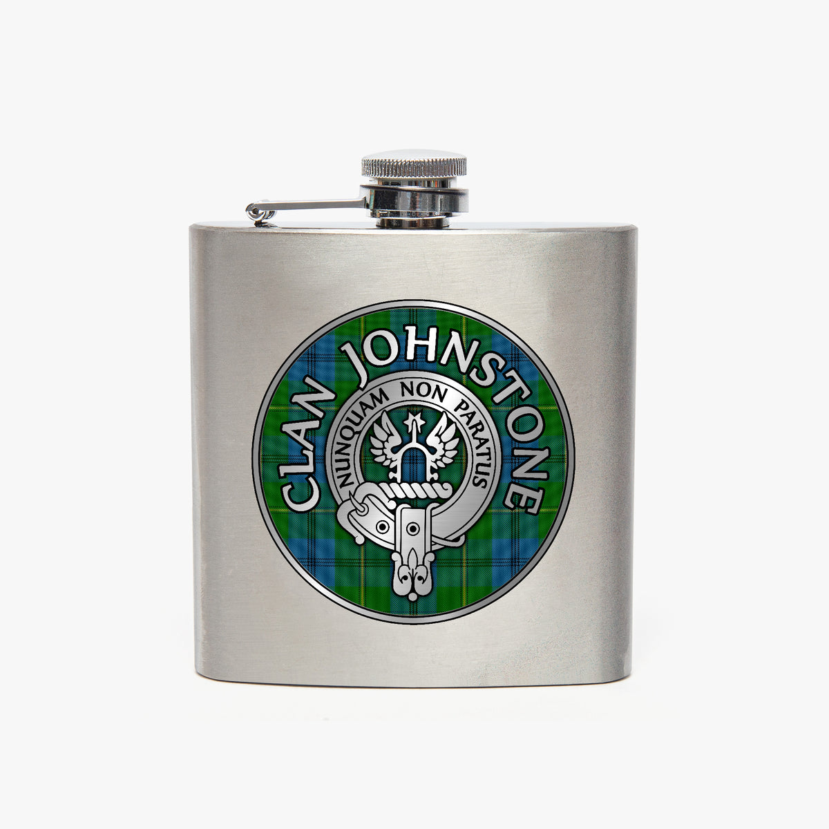 Clan Johnstone Crest & Tartan 7oz Stainless Steel Hip Flask