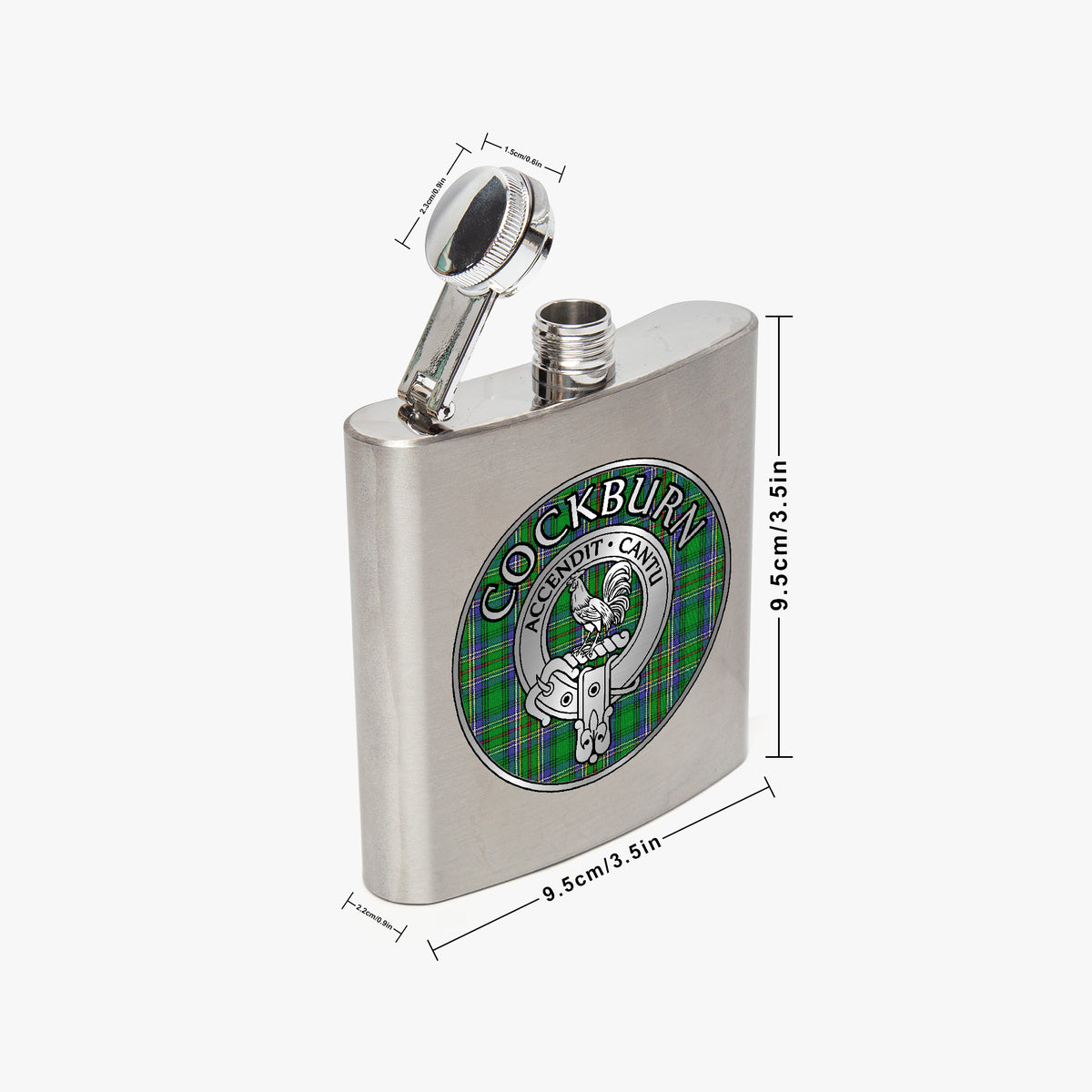 Clan Cockburn Crest & Tartan 7oz Stainless Steel Hip Flask