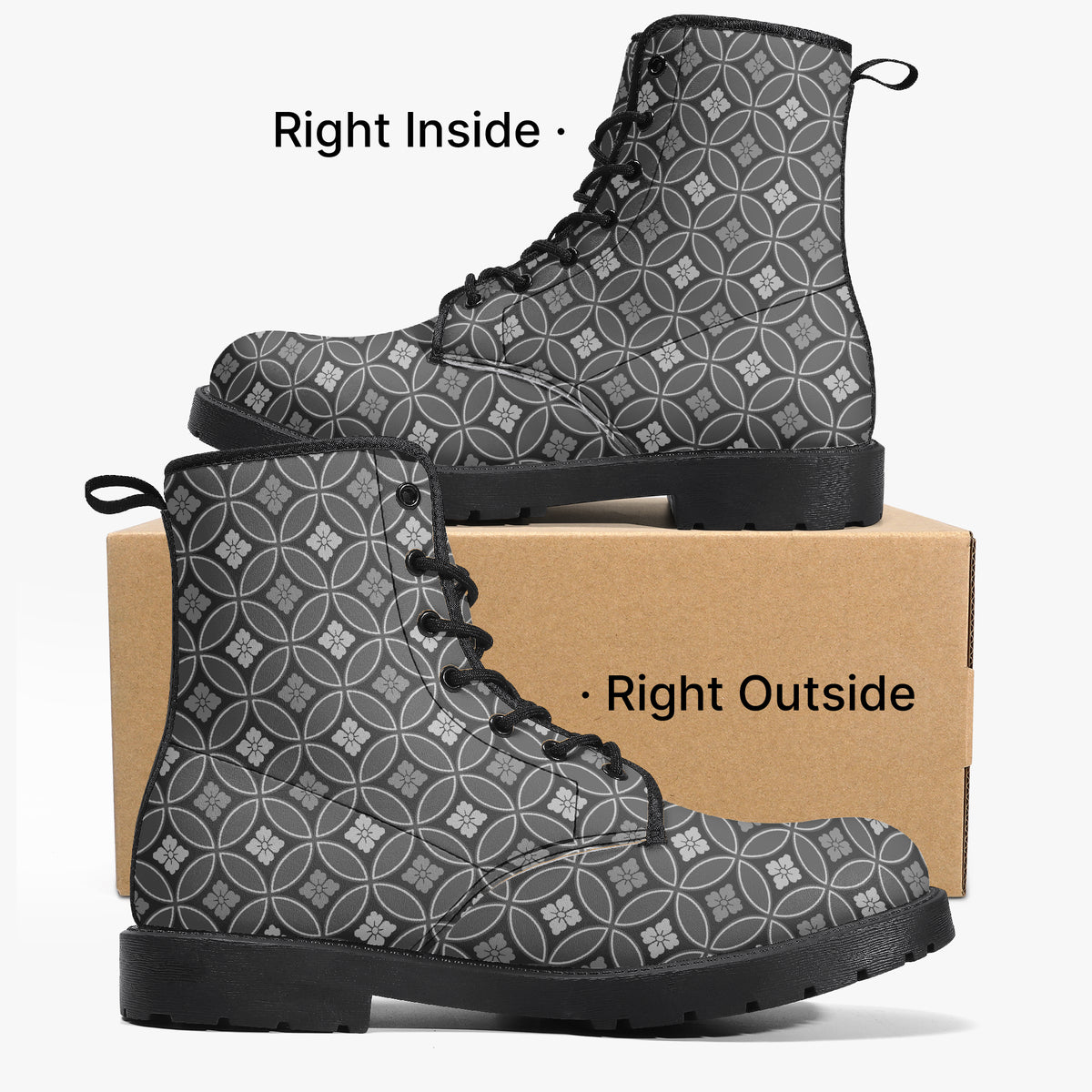 Japanese Wagara - Shippo Black - PU Leather Boots