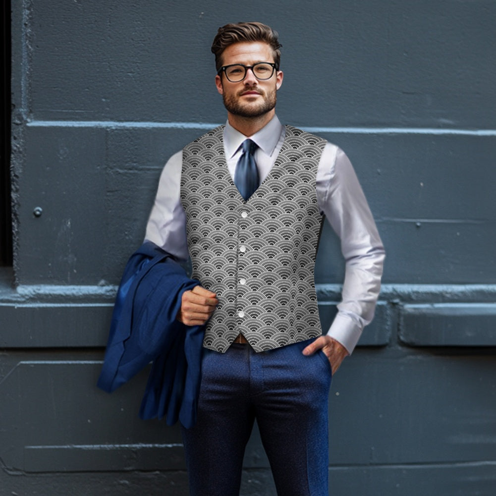 Wagara - Seigaiha Grey Suit vest jacket