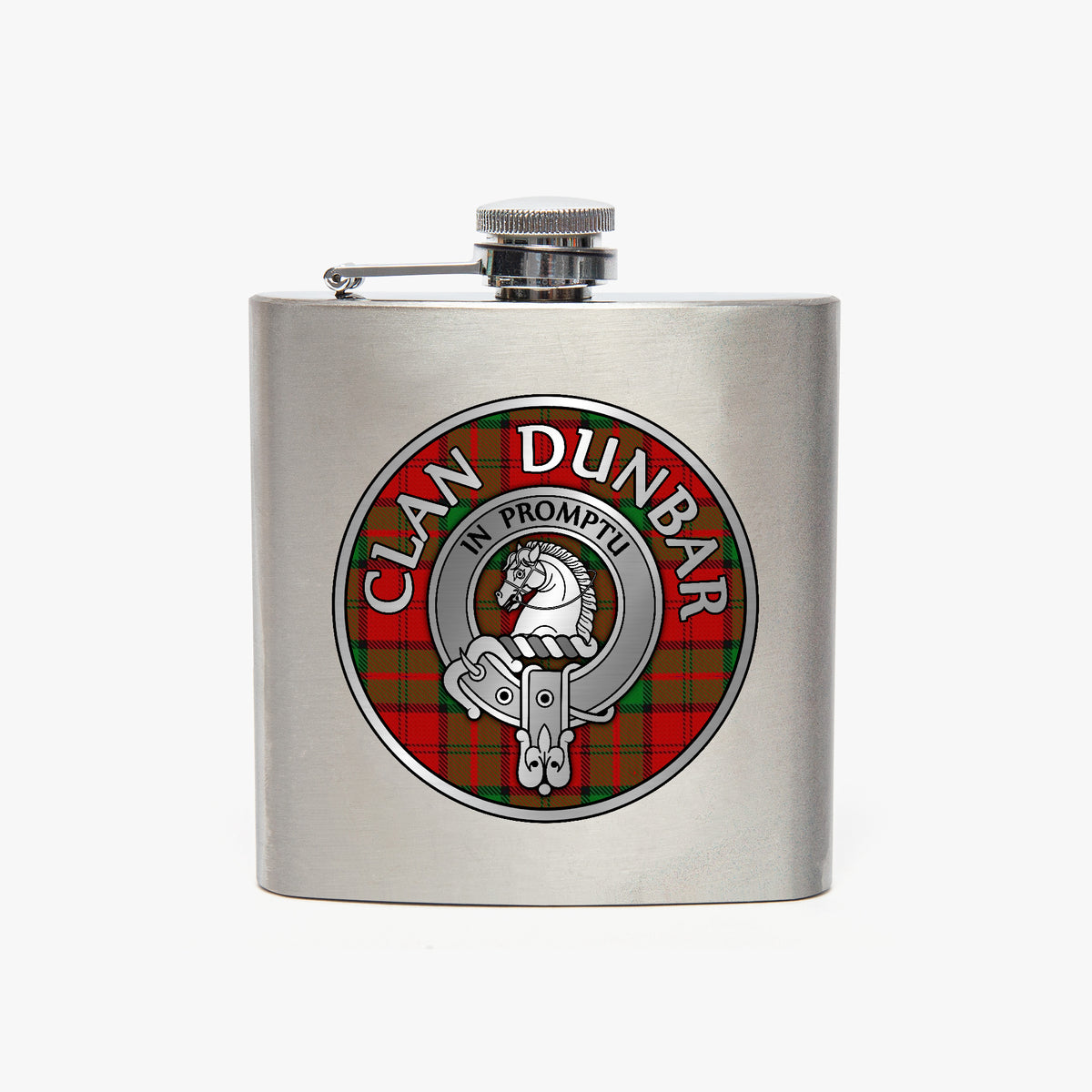 Clan Dunbar Crest & Tartan 7oz Stainless Steel Hip Flask