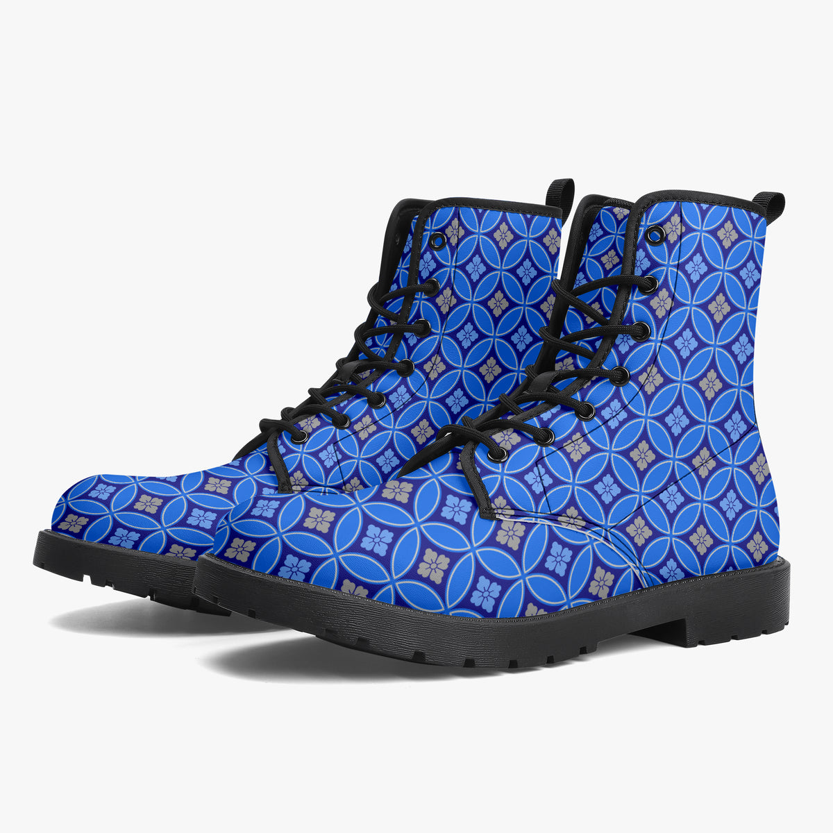 Japanese Wagara - Shippo Blue - PU Leather Boots