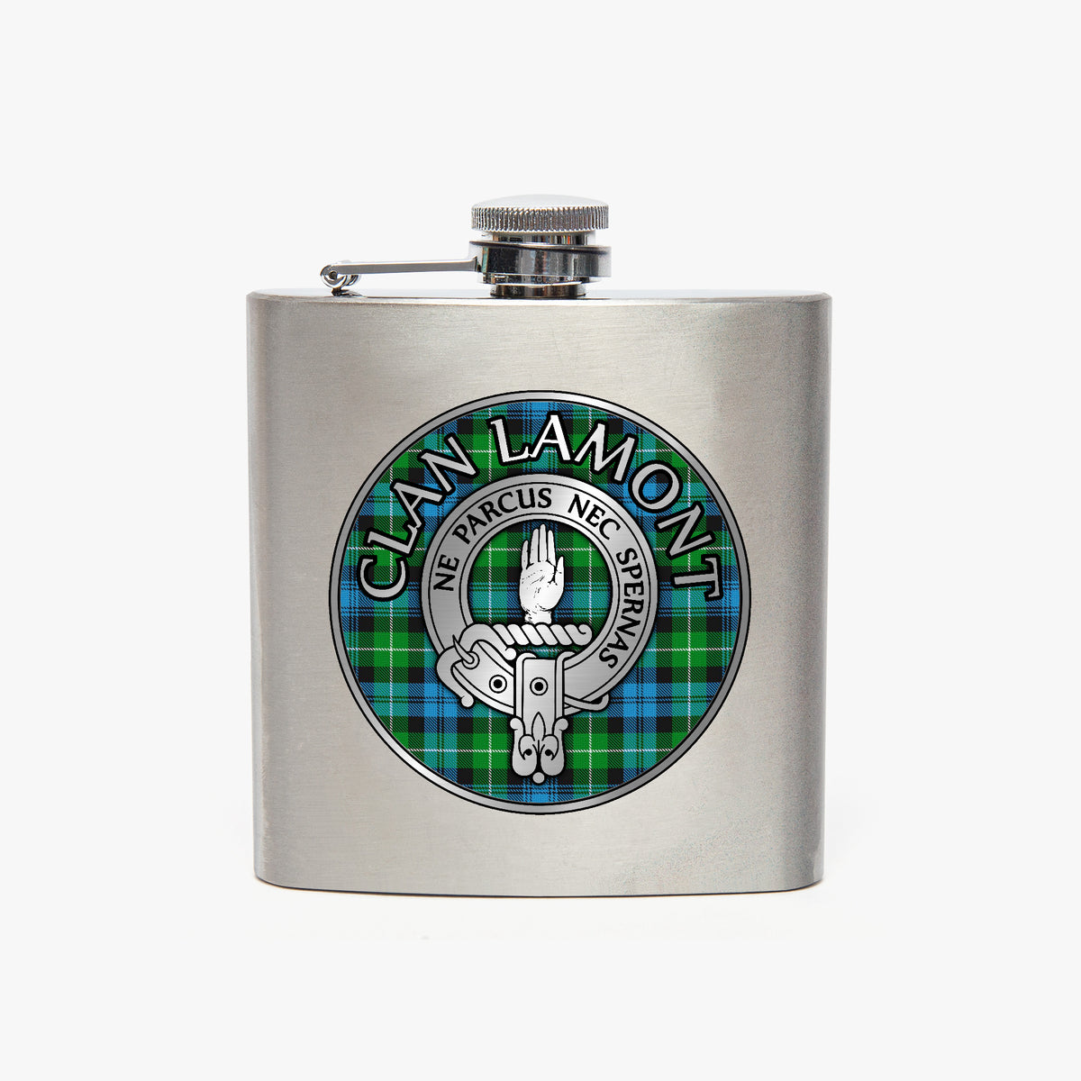 Clan Lamont Crest & Tartan 7oz Stainless Steel Hip Flask