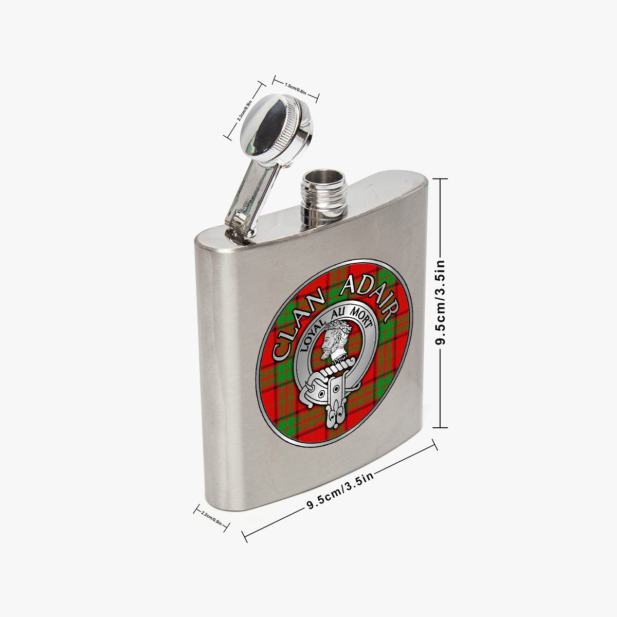 Clan Adair Crest & Tartan 7oz Stainless Steel Hip Flask