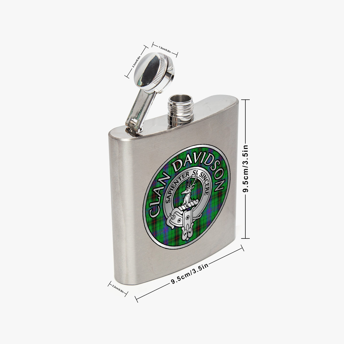 Clan Davidson Crest & Tartan 7oz Stainless Steel Hip Flask