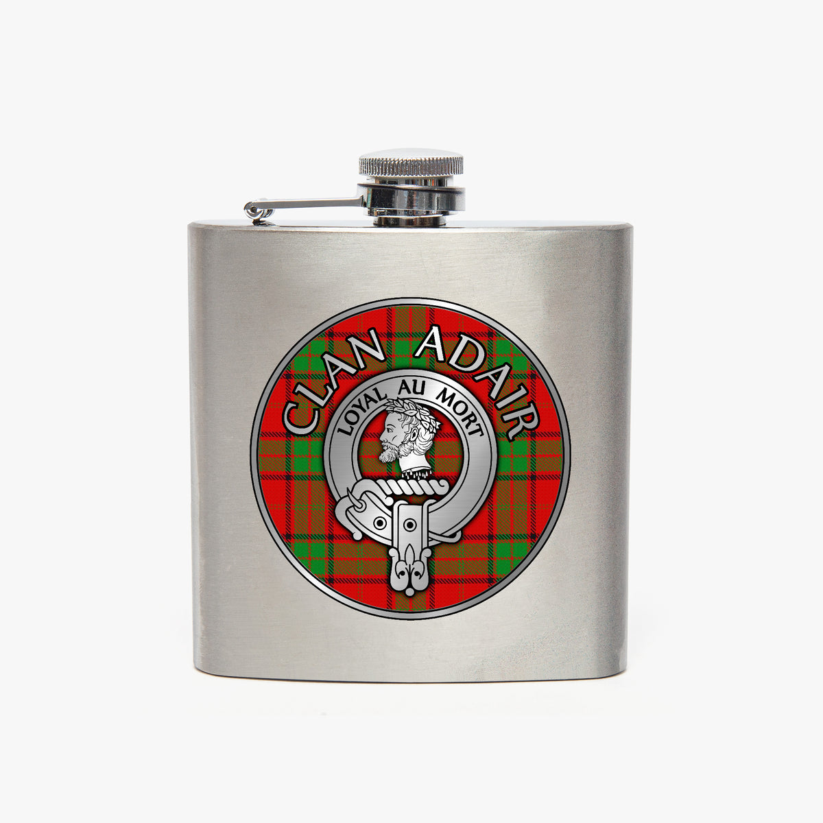 Clan Adair Crest & Tartan 7oz Stainless Steel Hip Flask