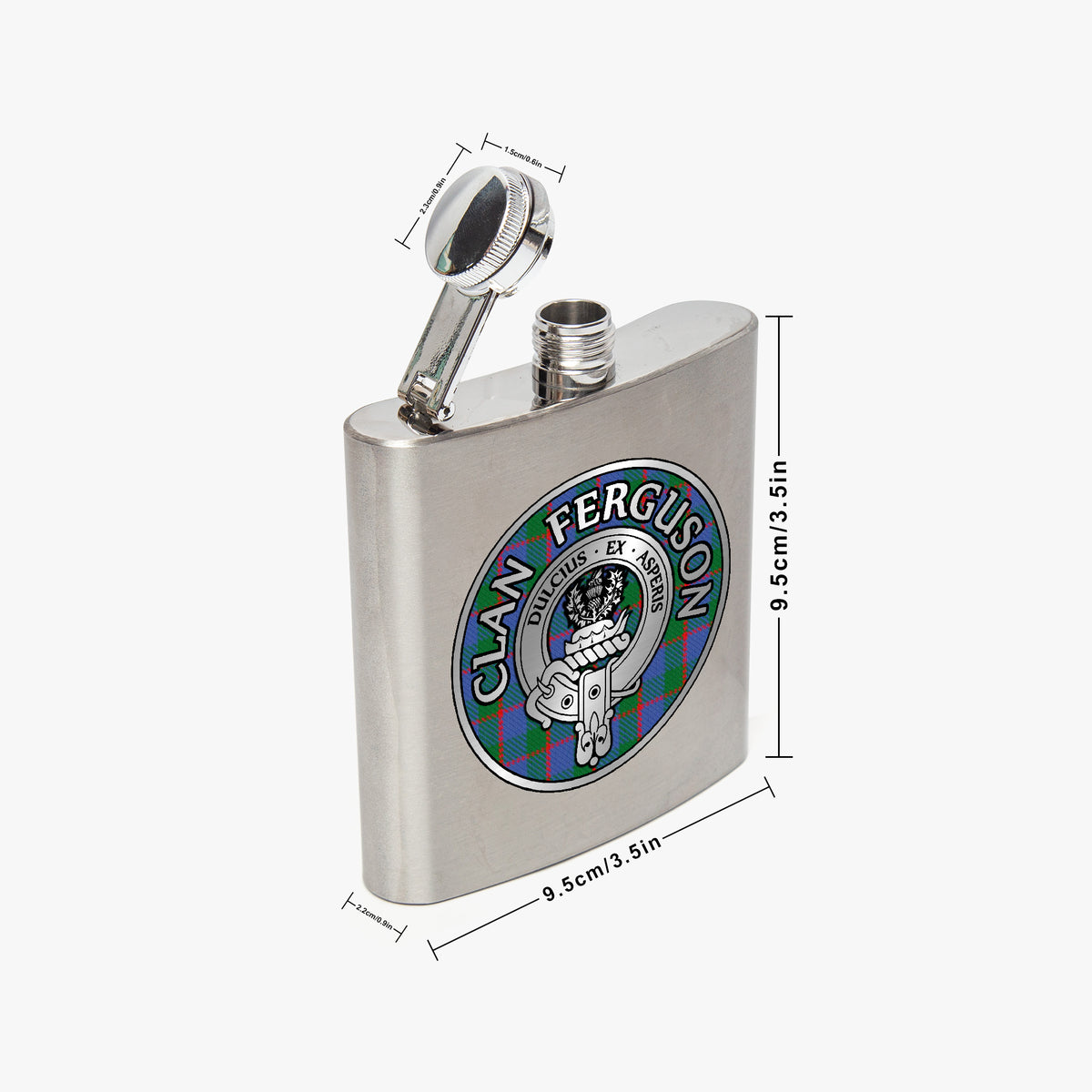 Clan Ferguson Crest & Tartan 7oz Stainless Steel Hip Flask