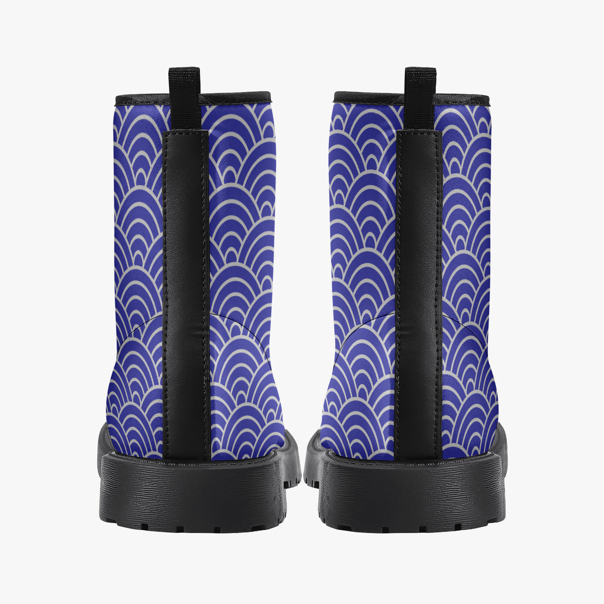 Japanese Wagara - Seigaiha Blue - PU Leather Boots