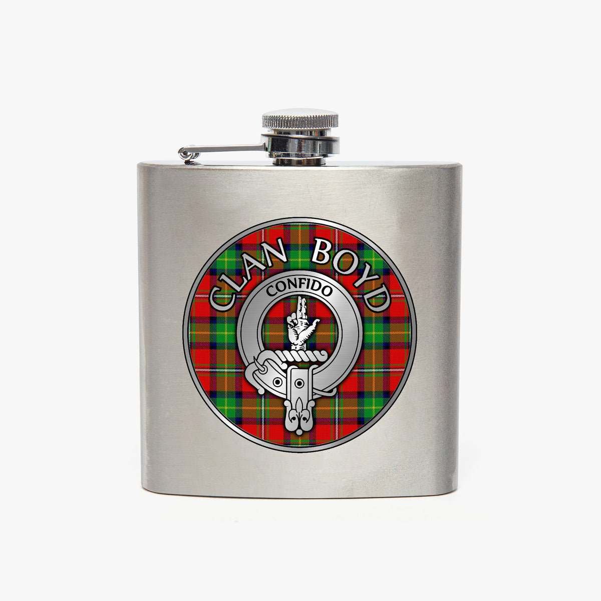 Clan Boyd Crest & Tartan 7oz Stainless Steel Hip Flask