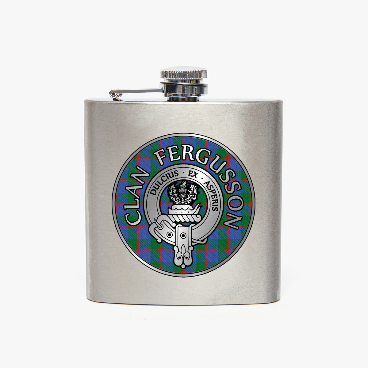Clan Fergusson Crest & Tartan 7oz Stainless Steel Hip Flask