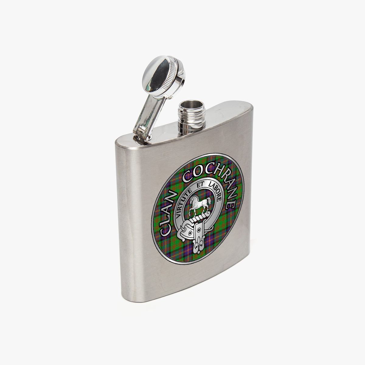 Clan Cochrane Crest & Tartan 7oz Stainless Steel Hip Flask