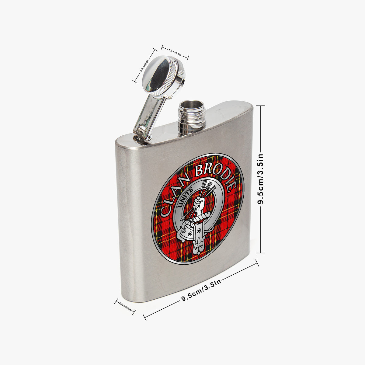 Clan Brodie Crest & Tartan 7oz Stainless Steel Hip Flask