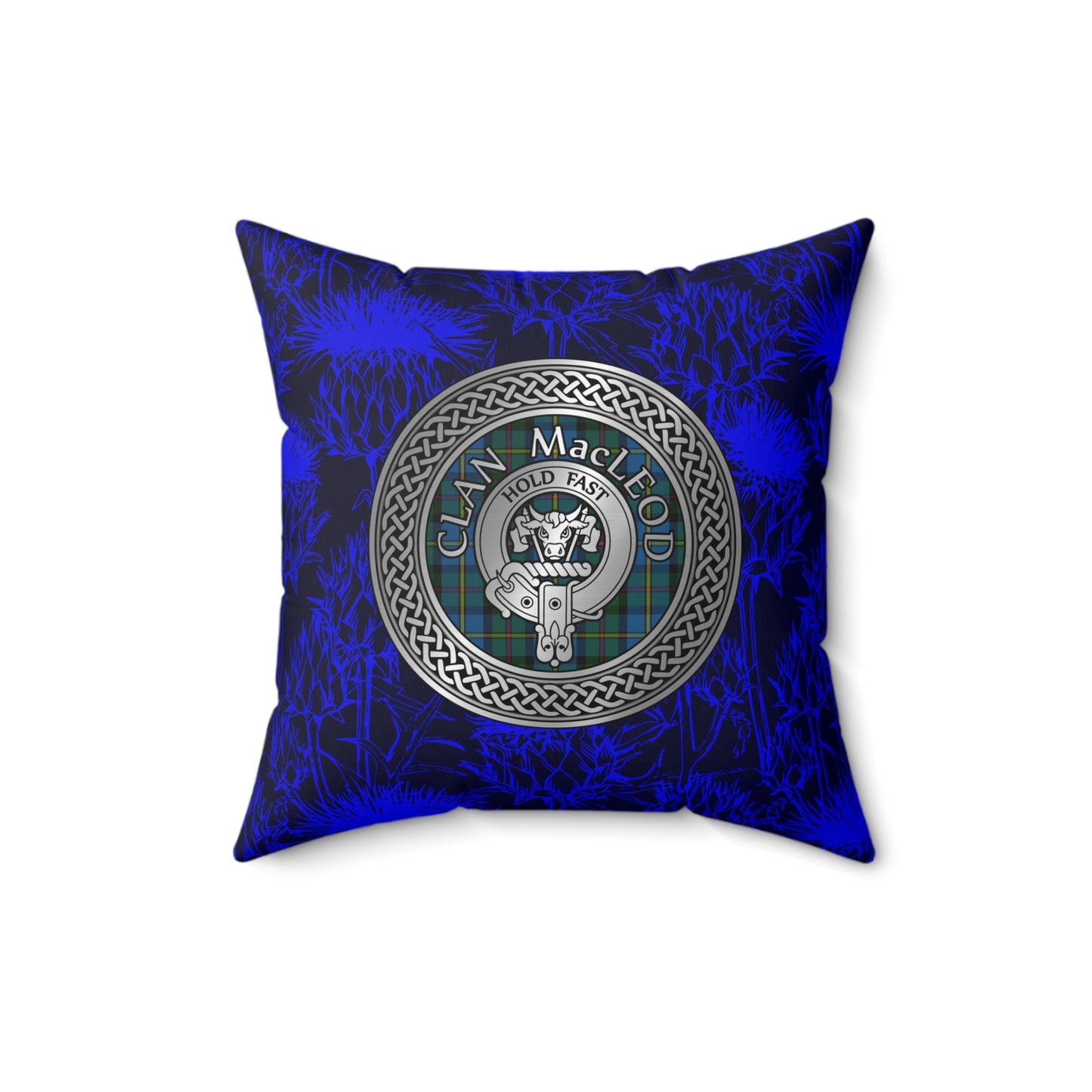 Clan MacLeod Crest & Harris Tartan Knot Spun Polyester Square Pillow