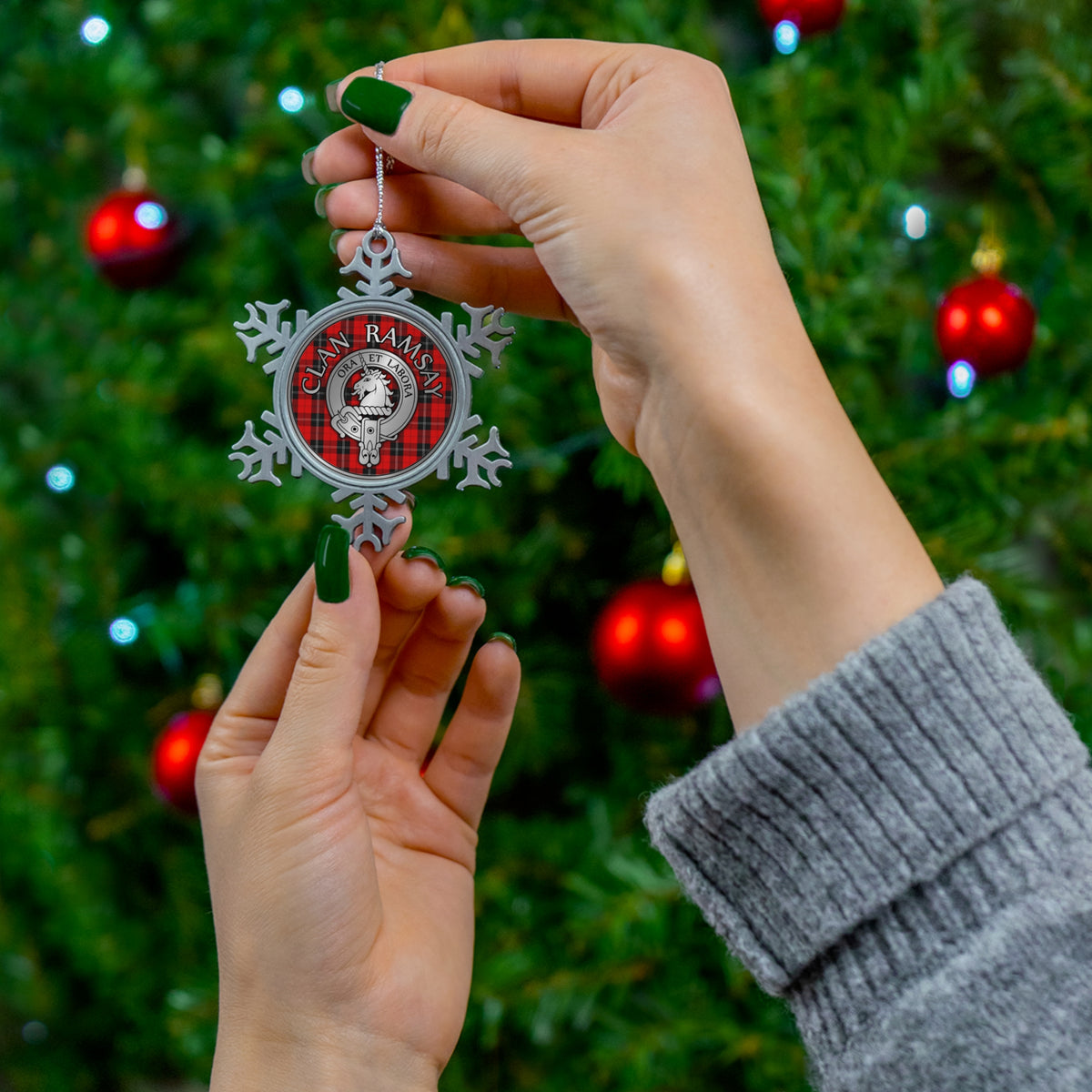 Clan Ramsay Crest & Tartan Pewter Snowflake Ornament