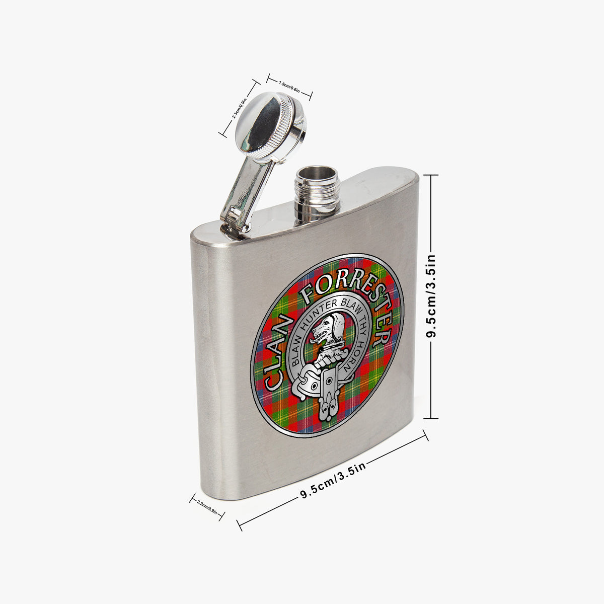 Clan Forrester Crest & Tartan 7oz Stainless Steel Hip Flask