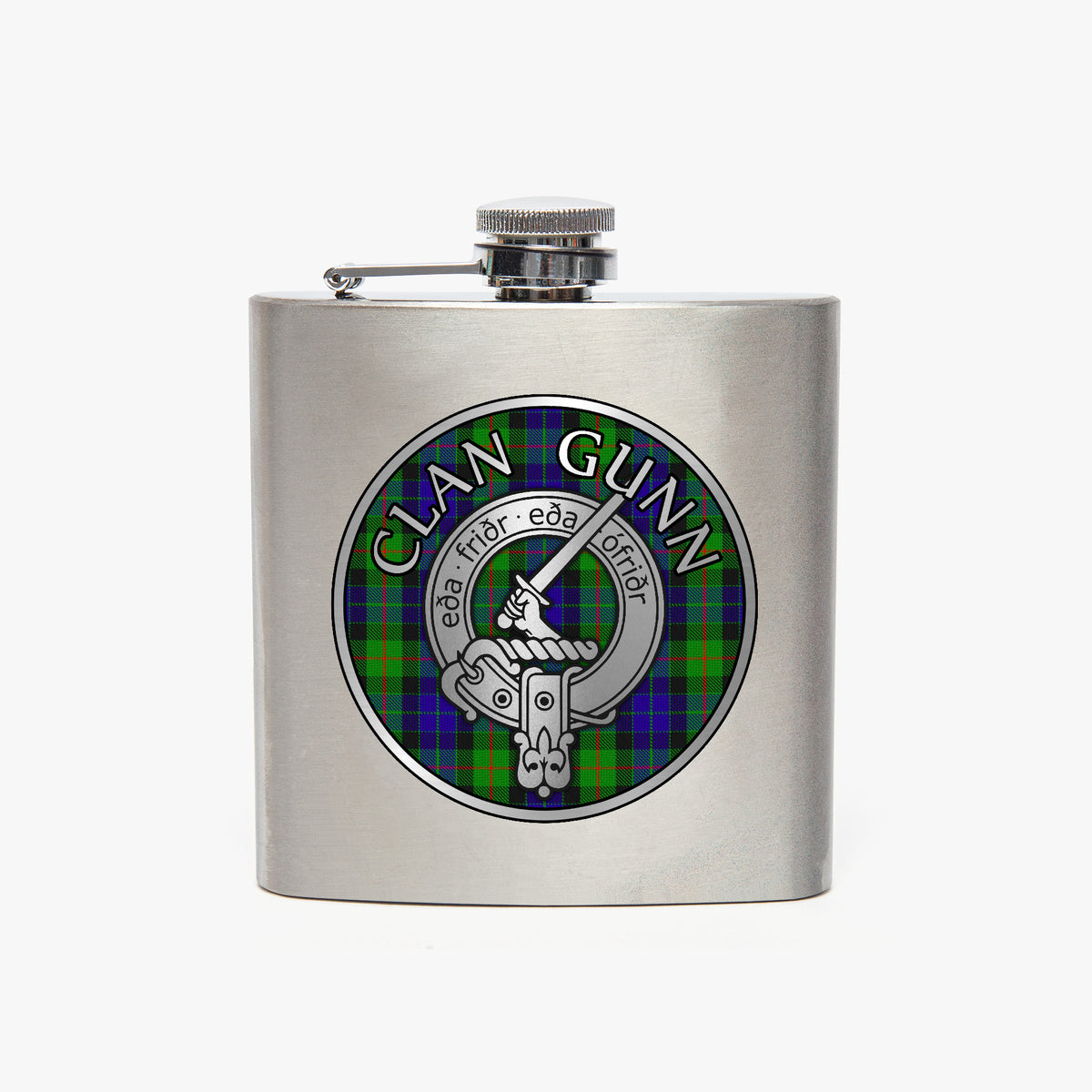 Clan Gunn Crest & Tartan 7oz Stainless Steel Hip Flask