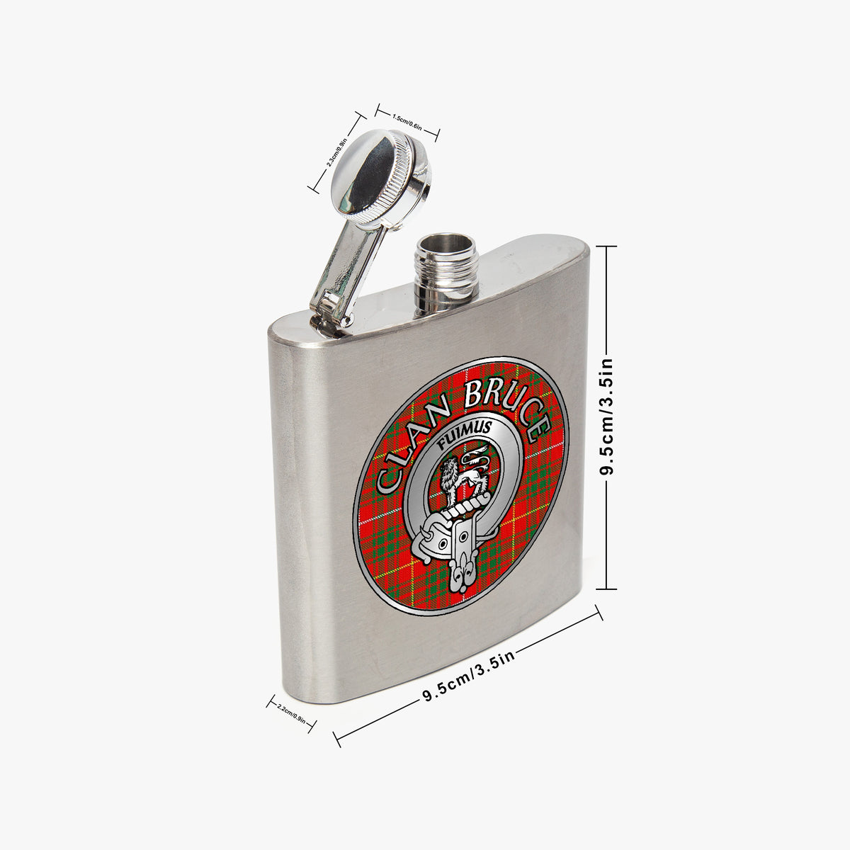 Clan Bruce Crest & Tartan 7oz Stainless Steel Hip Flask
