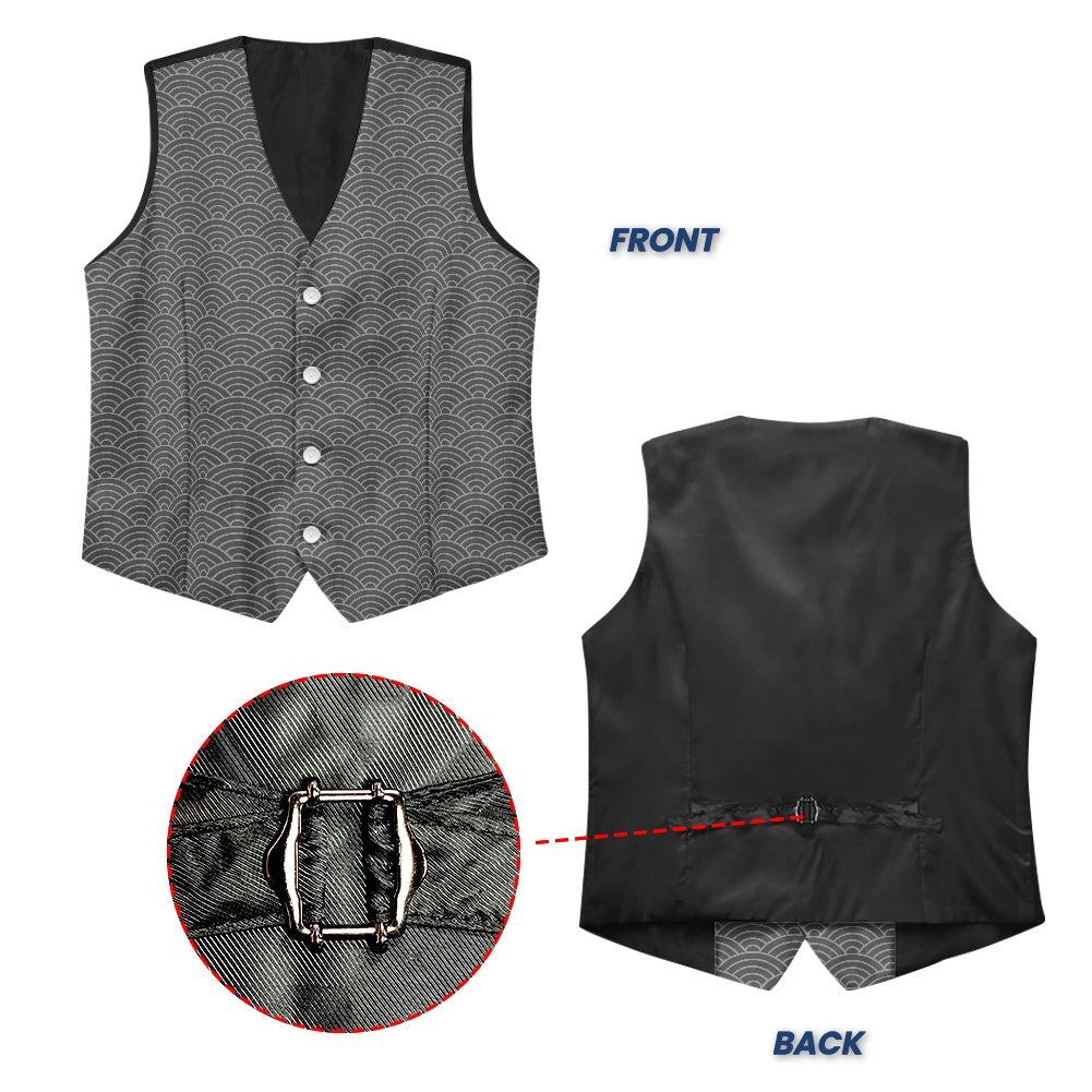 Wagara - Seigaiha Grey Suit vest jacket