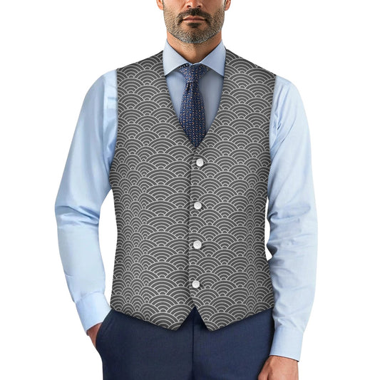 Wagara - Seigaiha Grey/Silver Suit vest jacket
