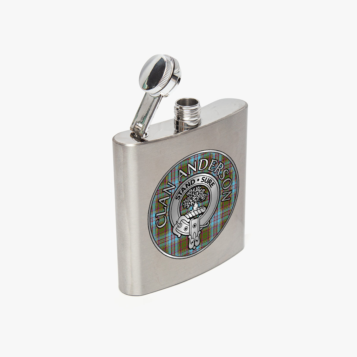 Clan Anderson Crest & Tartan 7oz Stainless Steel Hip Flask