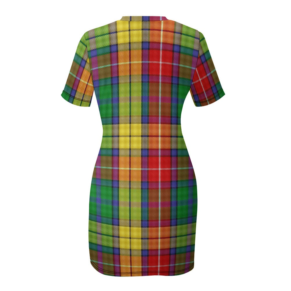 Clan Buchanan Tartan Crew Neck Short Sleeve Dress