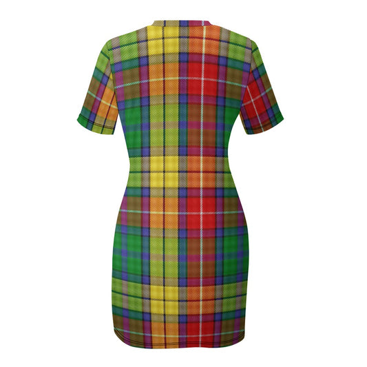 Clan Buchanan Tartan Crew Neck Short Sleeve Dress