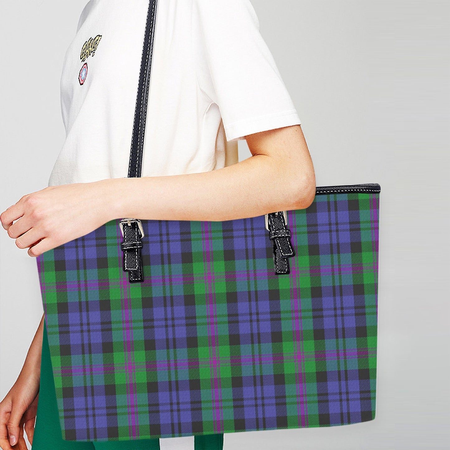 Clan Baird Tartan Large Leather Tote Bag