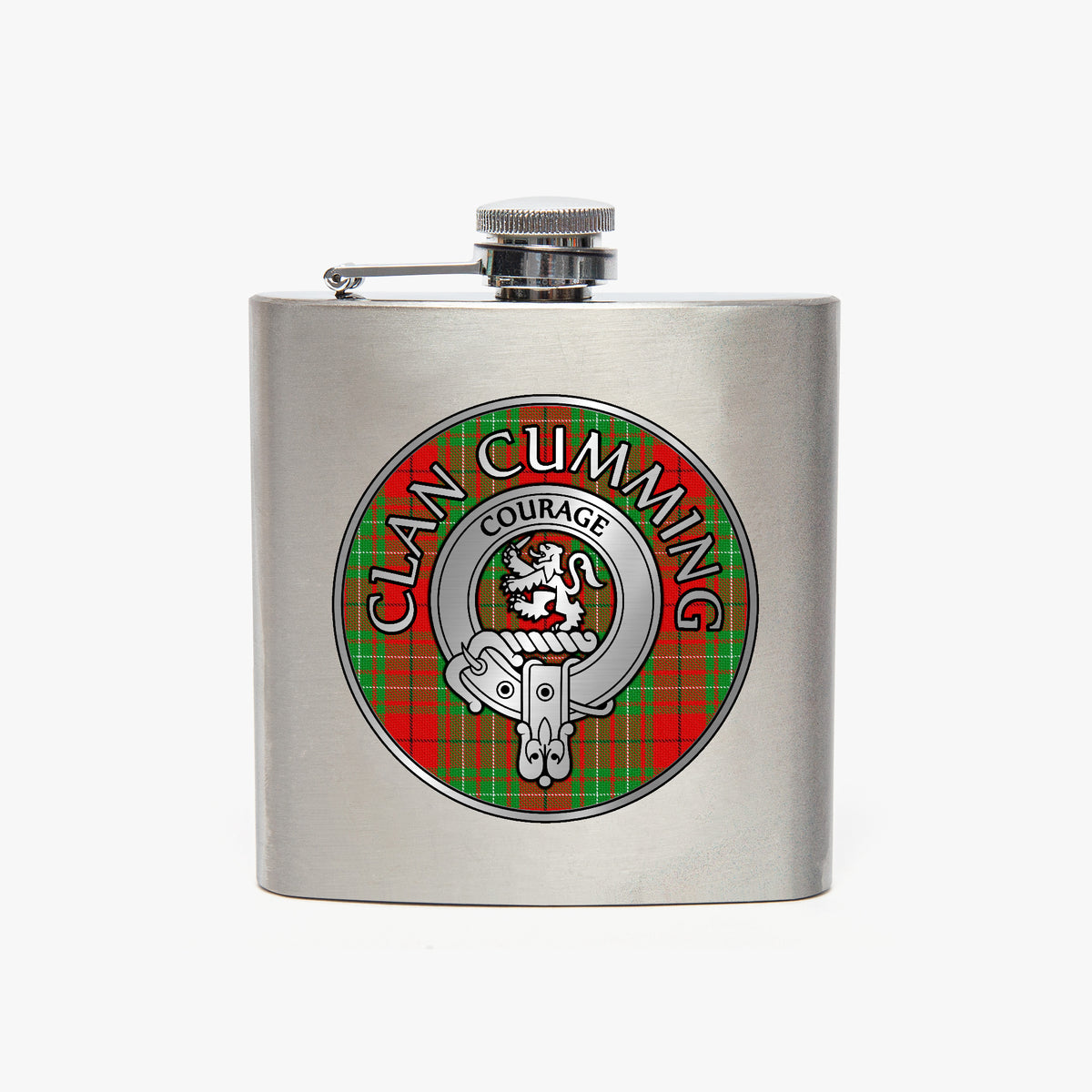 Clan Cumming Crest & Tartan 7oz Stainless Steel Hip Flask