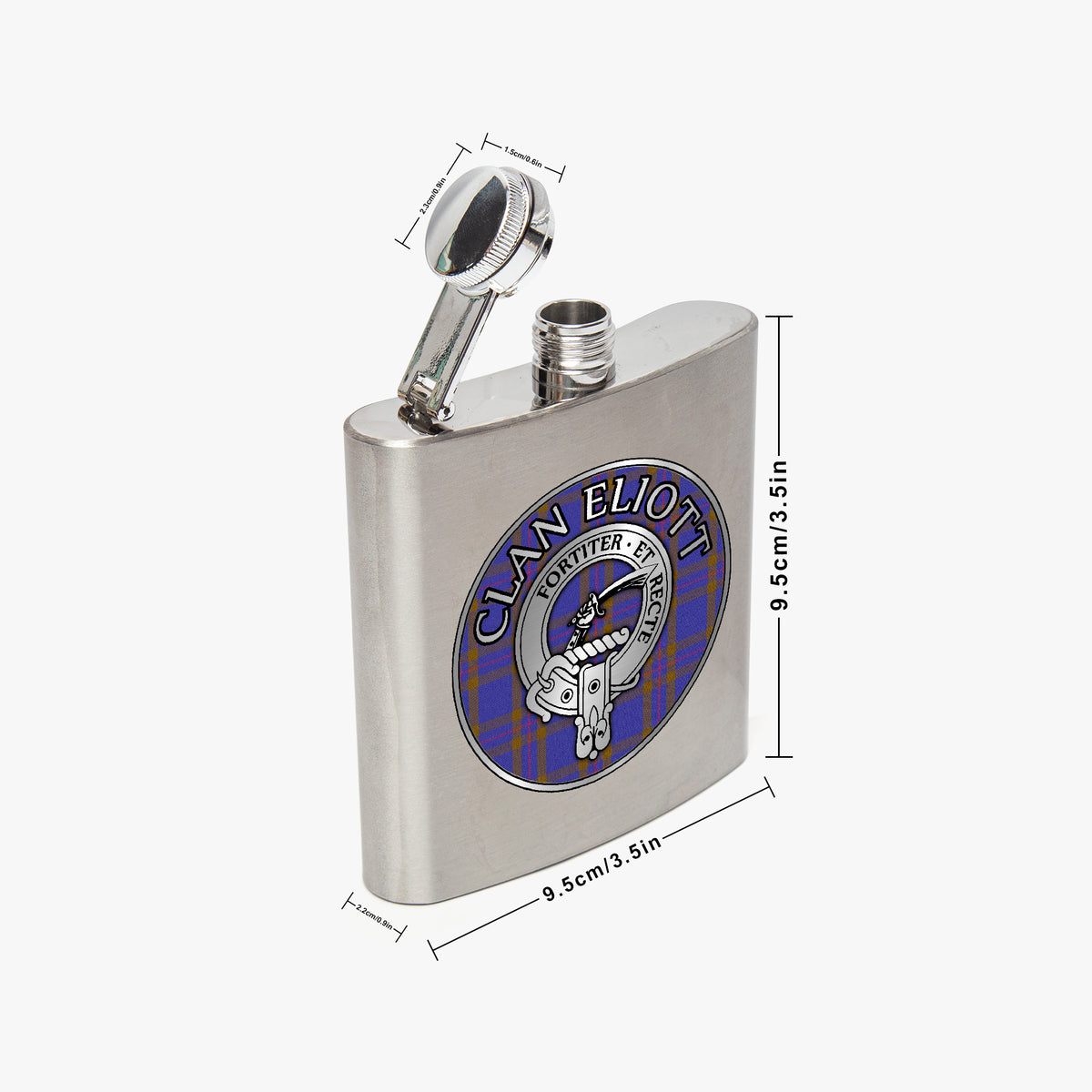 Clan Eliott Crest & Tartan 7oz Stainless Steel Hip Flask